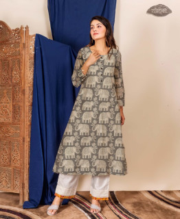 Kalamkari elephant painting Kurti Piece